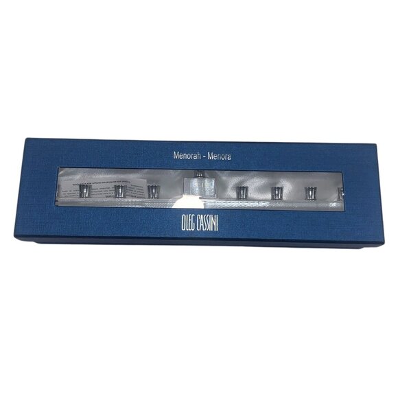 Oleg Cassini Crystal Menorah With Silver Plated Candle Holders In Elegant Box - Picture 6 of 8